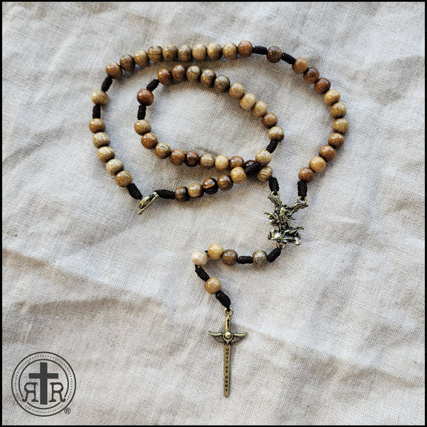 Catholic Rosaries | St. Michael Wood Rosary Necklace | Bronze