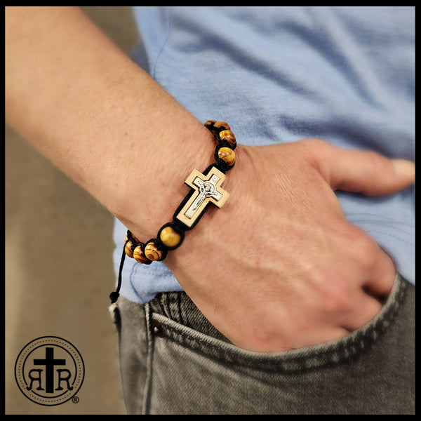 Our Lord Jesus Wooden Rosary Bracelet - Adjustable for Men or Women