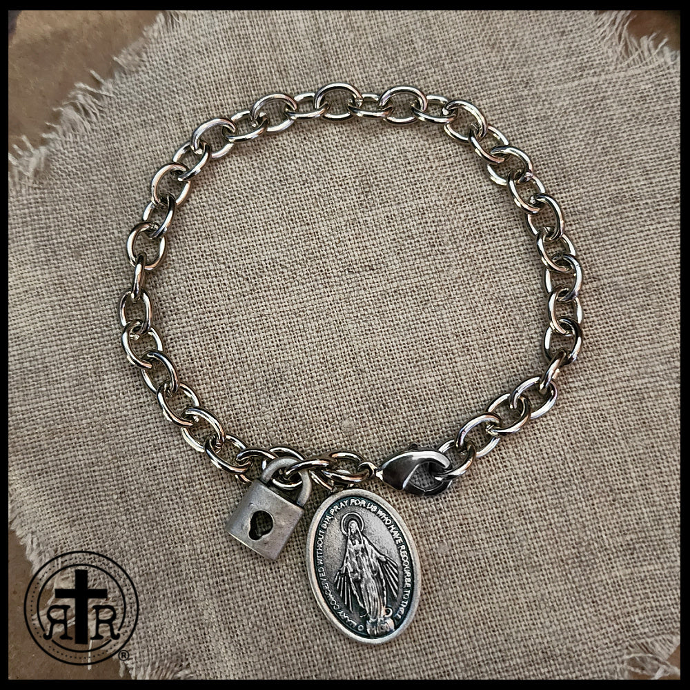 Consecration to Mary Chain Bracelet for Women - Antique Silver