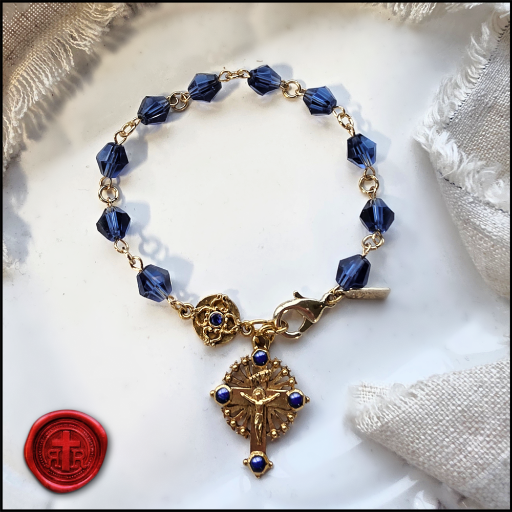 Lovely Gold and Crystal Windows to Heaven Rosary Bracelet