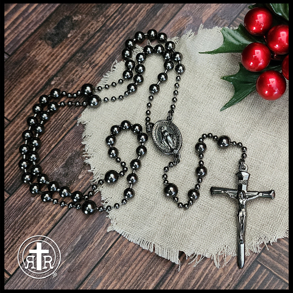WWI Battle Beads - Durable combat rosary - Gunmetal finish