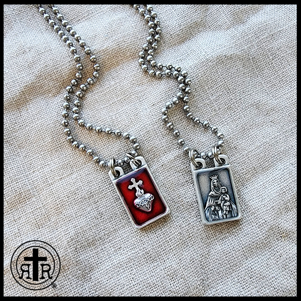 Enameled Scapular with Wool Inserts on Chain -  Powerful Protection Catholic Gifts