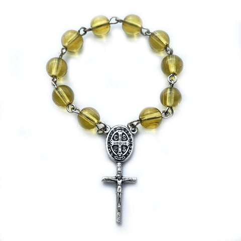 Sunny Glass Bead Pocket Rosary with St. Benedict Crucifix