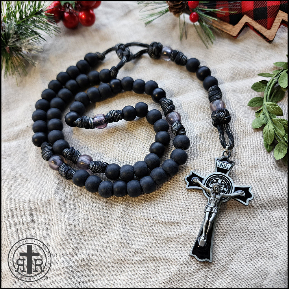 Traditional 5 Decade Silver Rosary Handcrafted with Jet orders Black Stone Beads and Wood Crucifix