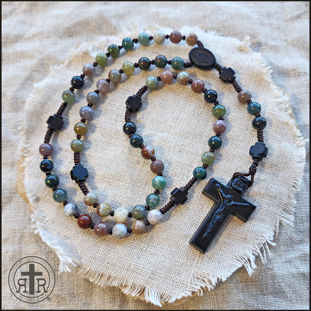 Gemstone Rosary in Peaceful Forest Colors Strong Catholic
