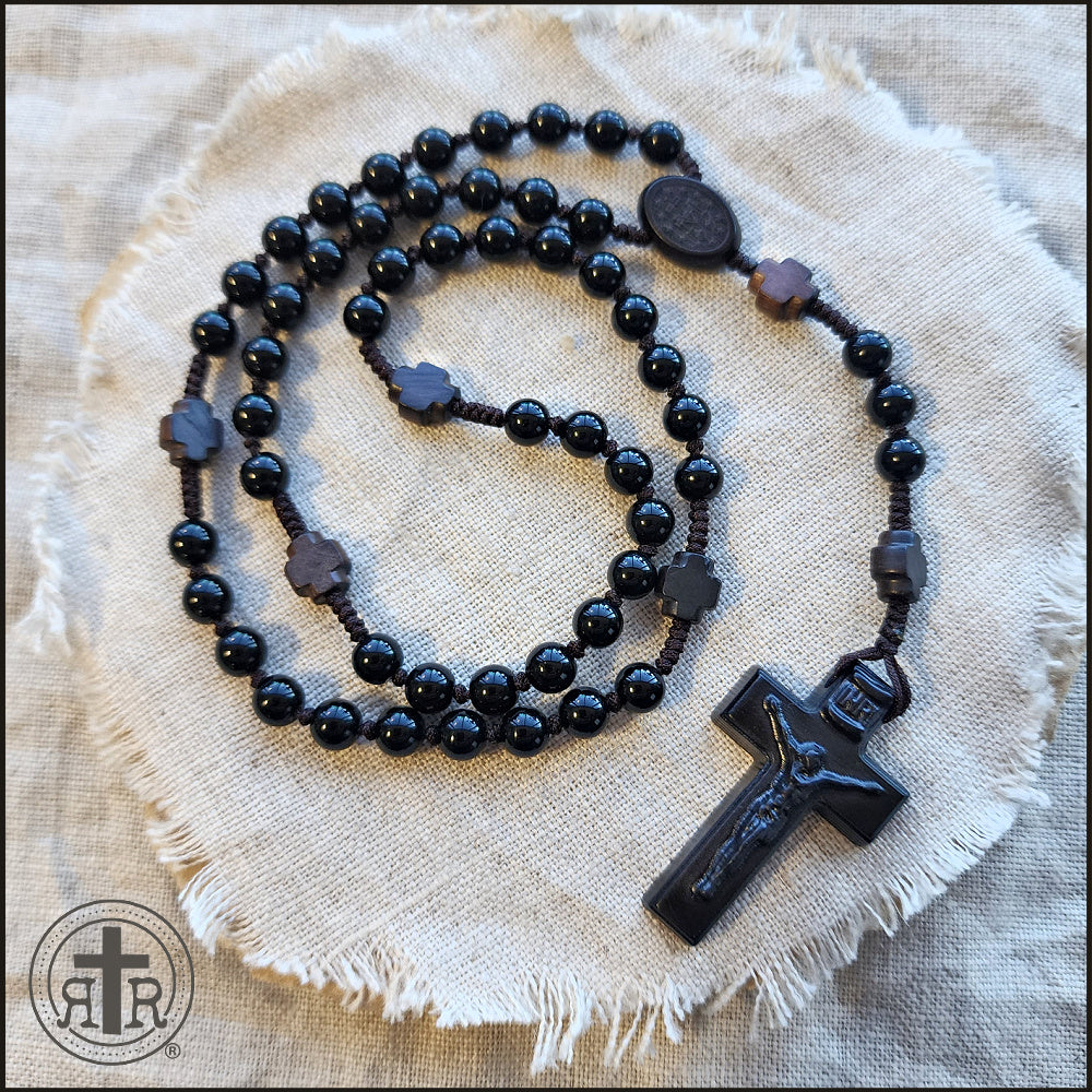 10 MM Black Stone Rosary With Small Beads