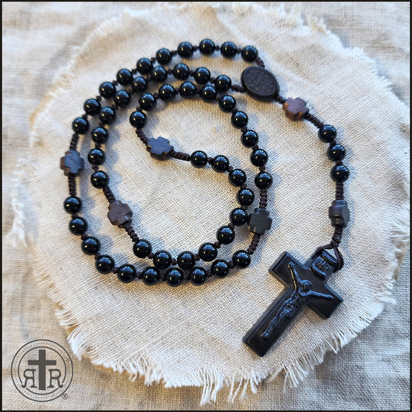 Black Onyx Mini Rosary - Handmade Genuine Gemstone Black Rosary