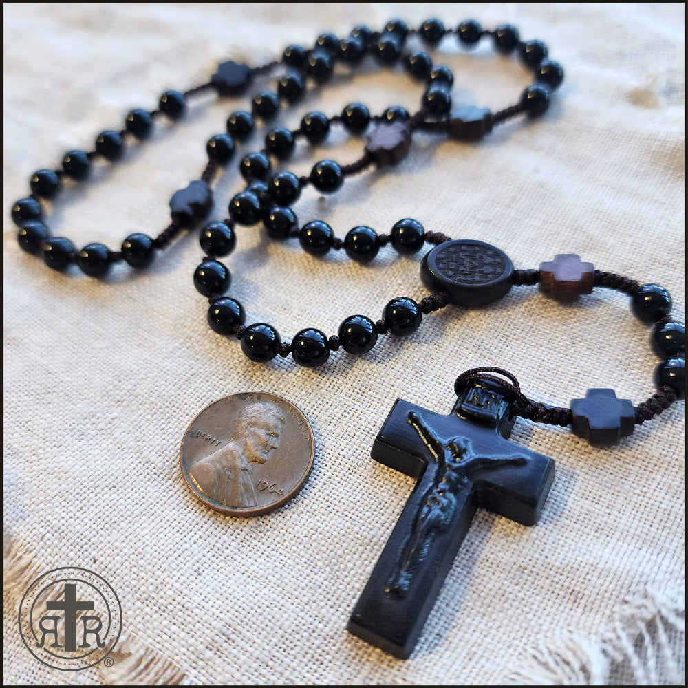 Saint Benedict San Benito Medallion & Jesus Crucifex Spiritual Rosary  Necklace For Protection From Enemies & Increase Your Inner Strength  (Version 3 Black Beads Black String) - Lazaro Brand Spiritual Store