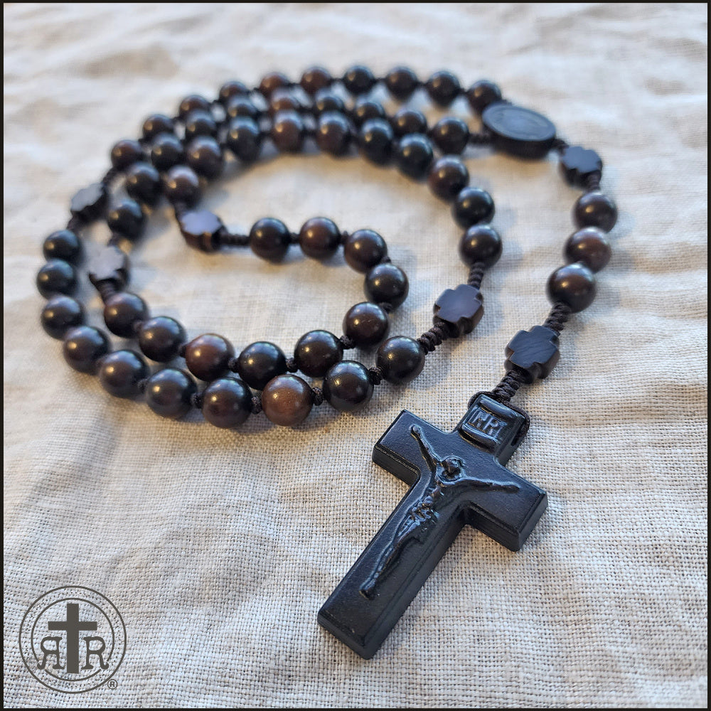 Wood St. Benedict Rosary Necklace with Clasp (Black) - Trinity Church Supply