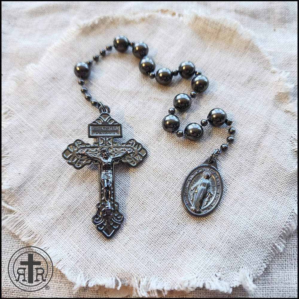 WWI Battle Beads - Gunmetal One Decade Pocket Rosary with Miraculous Medal