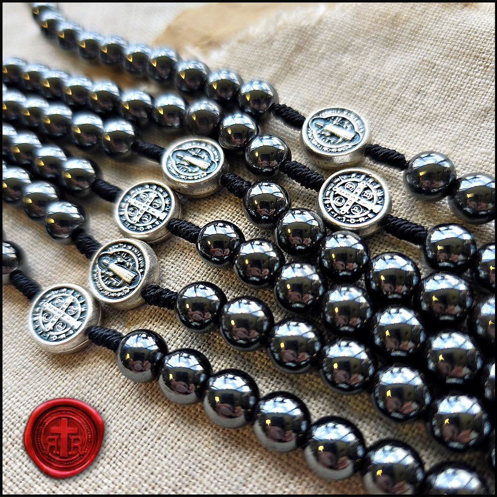 Hematite St. Benedict Rosary - Dark Glossy Beads that feel so Comfortable
