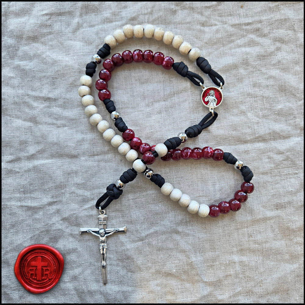 Divine Mercy Red and Ivory Chaplet Paracord Rosary