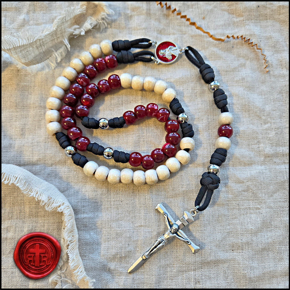 Divine Mercy Red and Ivory Chaplet Paracord Rosary