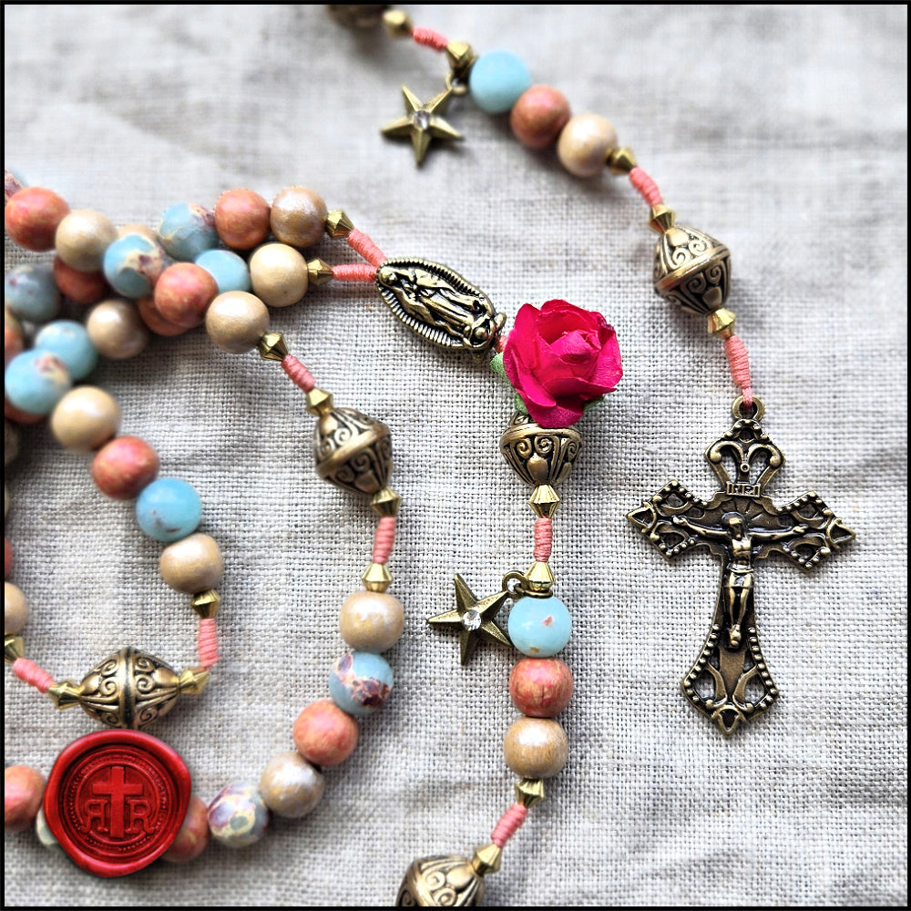 Our Lady of Guadalupe Rose Rosary - Uniquely Handcrafted