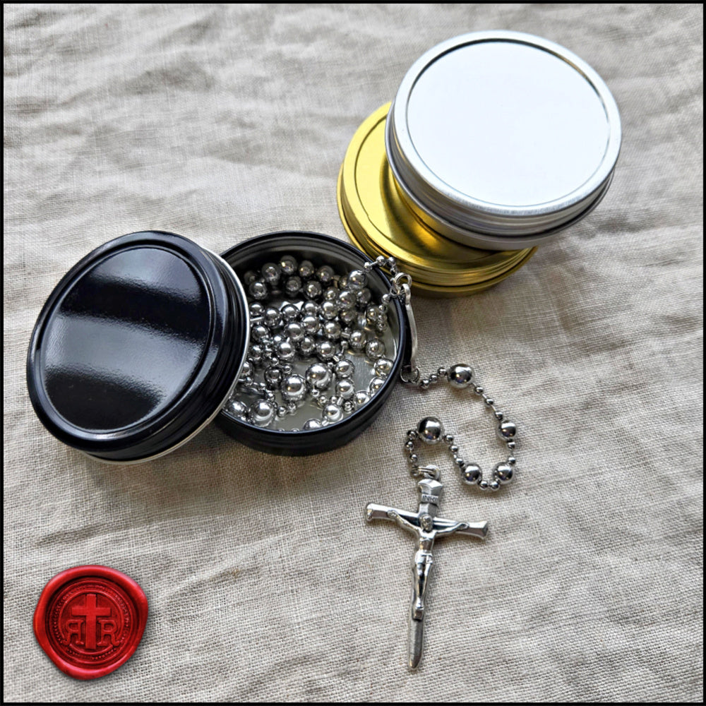 Small Rosary Tin - Silver, Brass, or Black Color