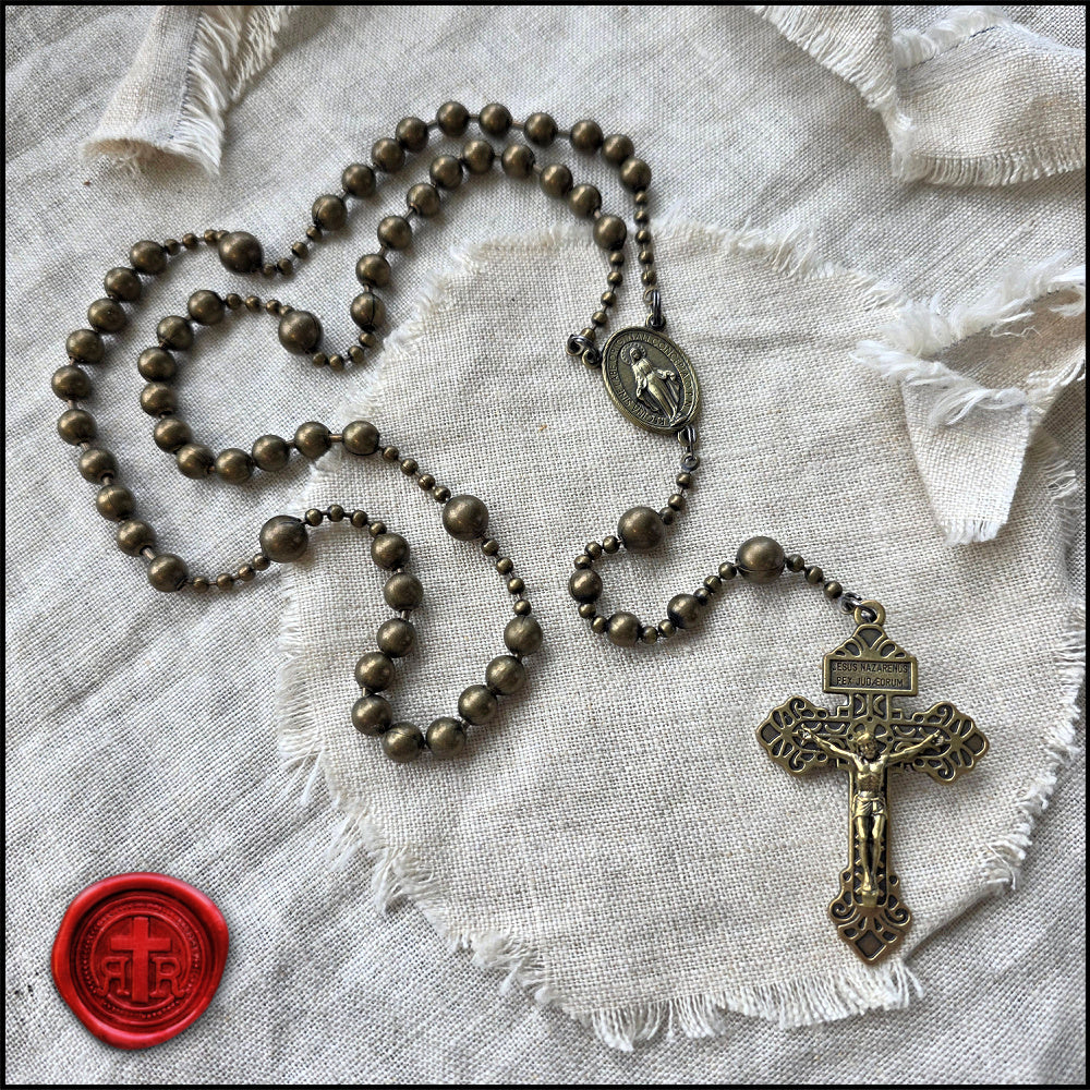 WWI Battle Beads Combat Rosary - Brass Patina