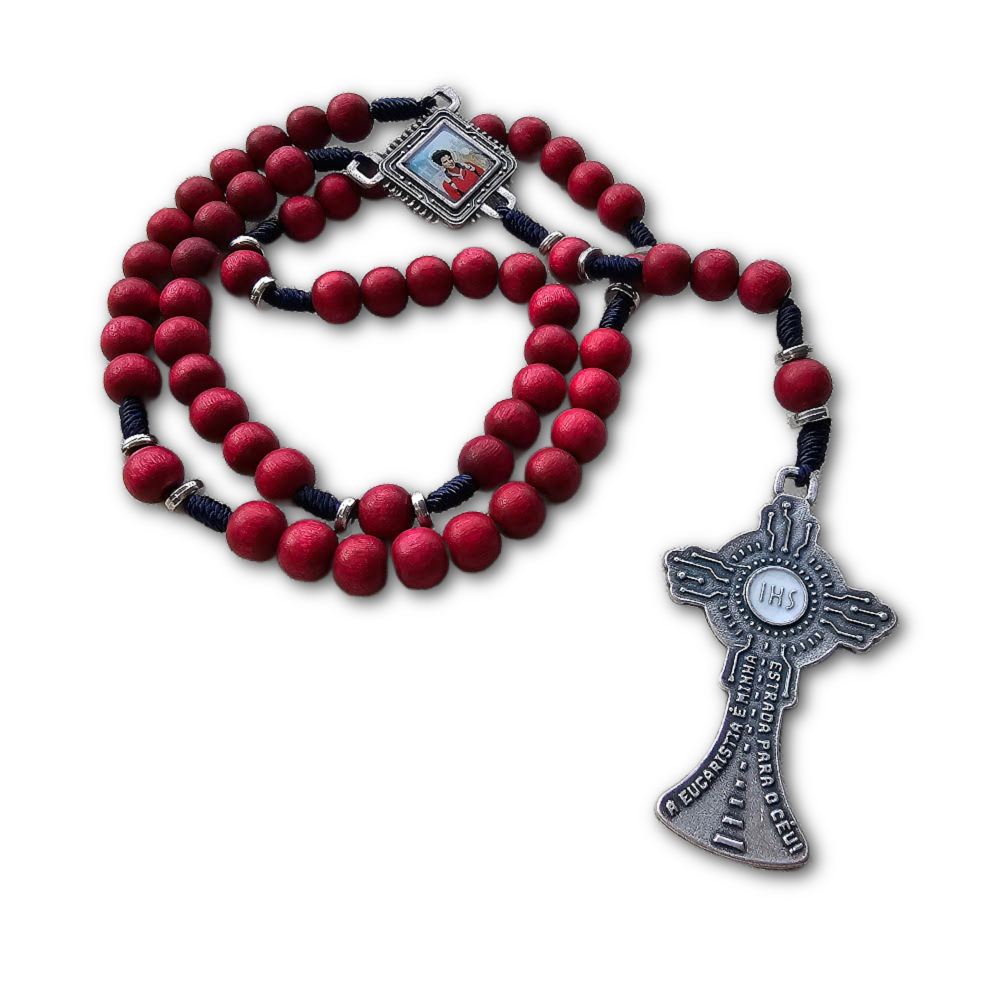 Red Wooden Carlo Acutis Rosary - Patron Saint of Computers and the Internet