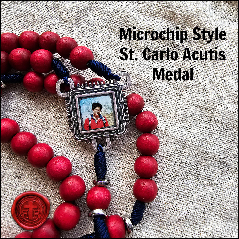 Red Wooden Carlo Acutis Rosary - Patron Saint of Computers and the Internet