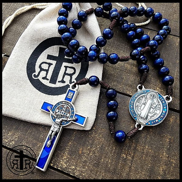 Blue St. Benedict Wooden Rosary - Beautifully Handmade - Catholic or Christian Gift Rosaries