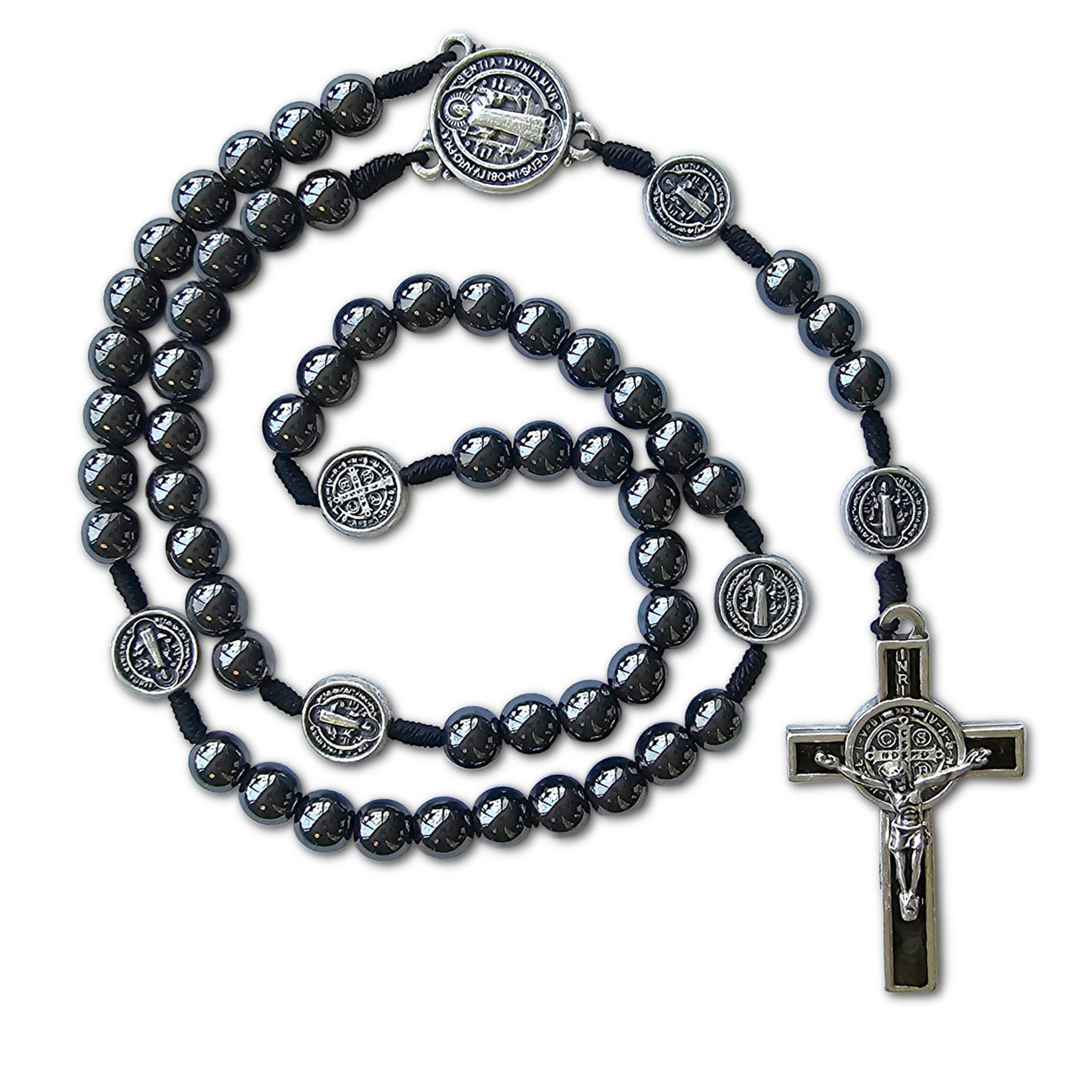 Hematite St. Benedict Rosary - Dark Glossy Beads that feel so Comfortable