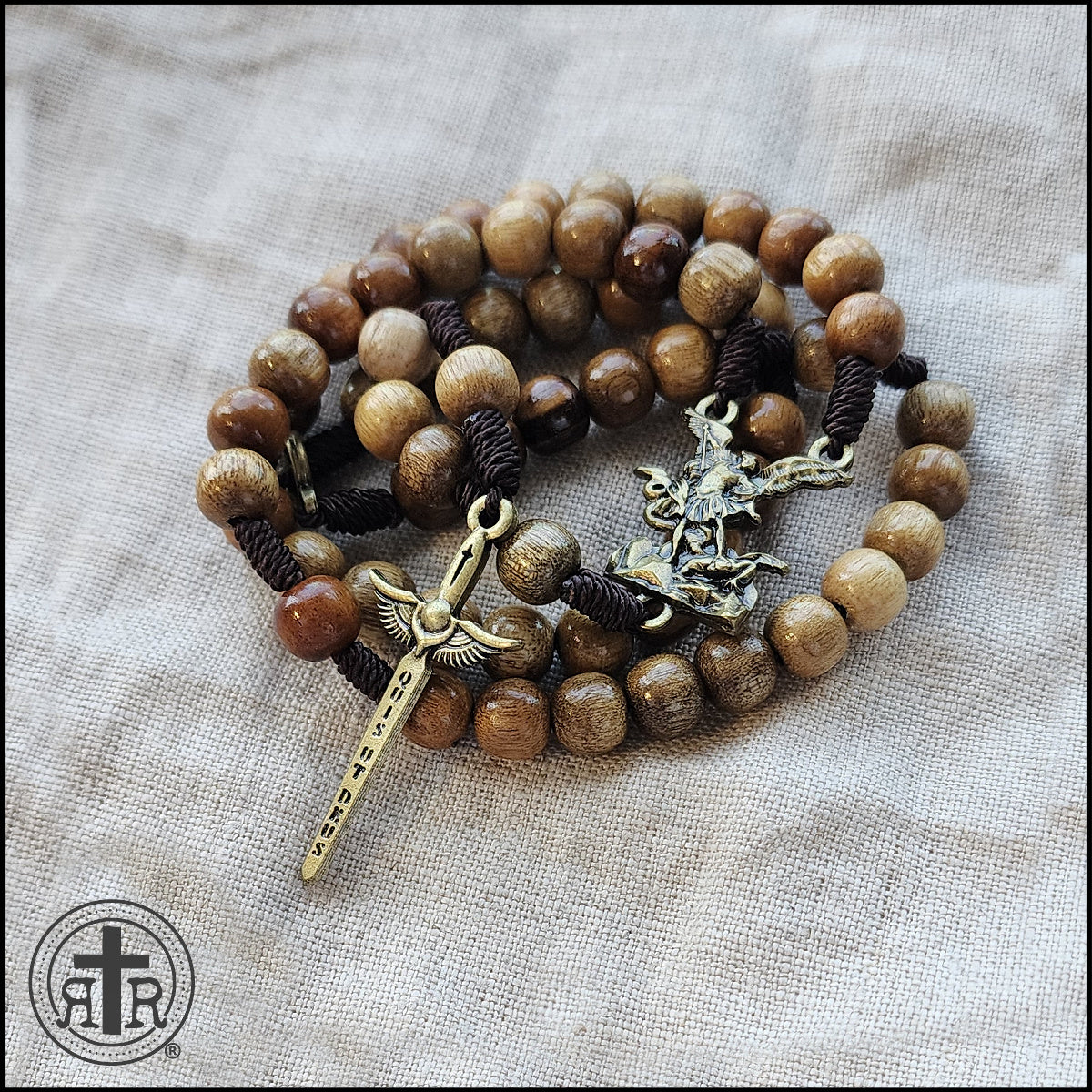 St. Michael Wood Rosary Necklace with Toggle Clasp - Catholic Gifts