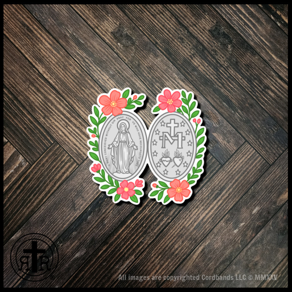 Floral Miraculous Medal - Catholic Faith Stickers