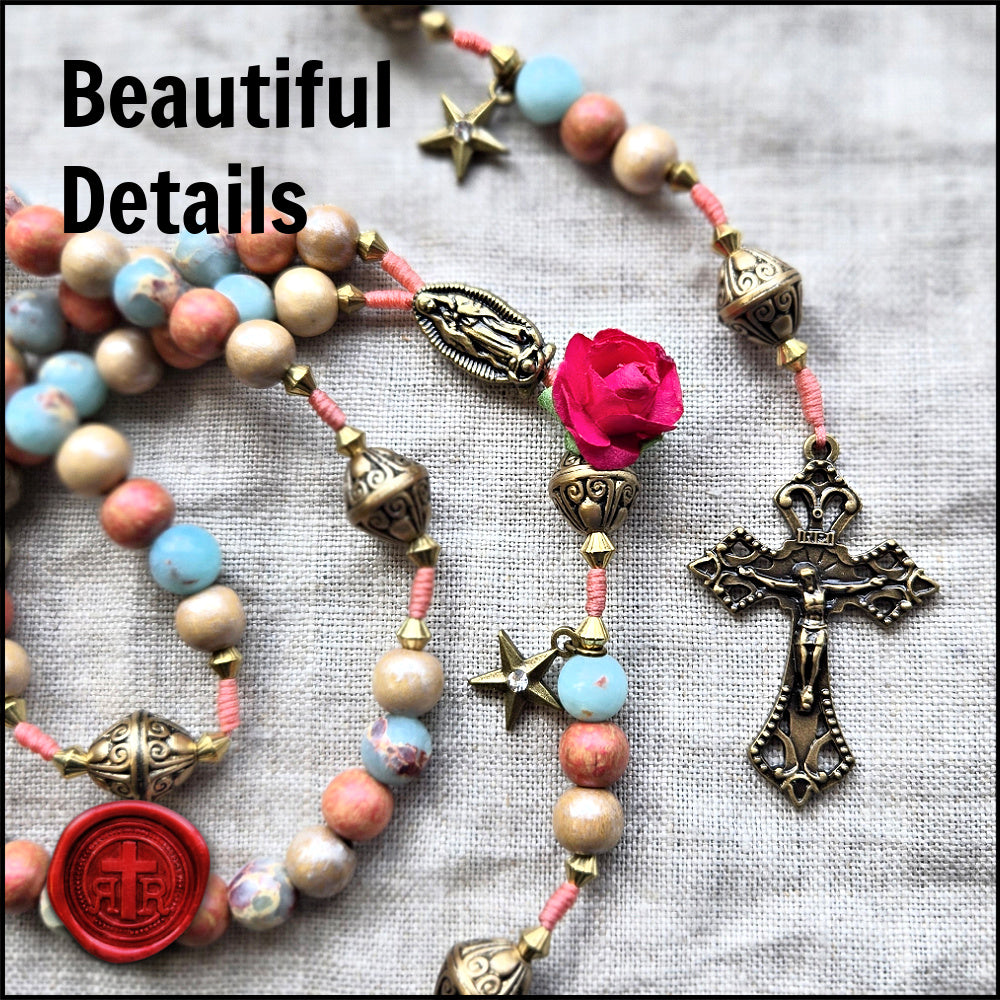 Our Lady of Guadalupe Rose Rosary - Uniquely Handcrafted