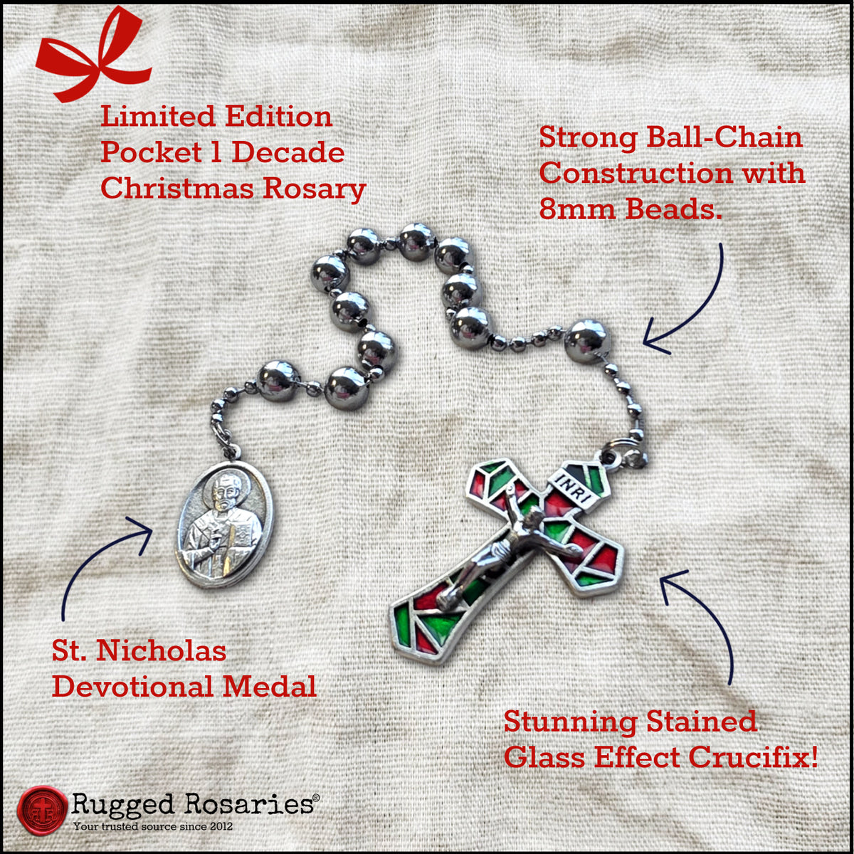 Pocket Christmas Rosary - Limited Edition - Beautiful and Unique