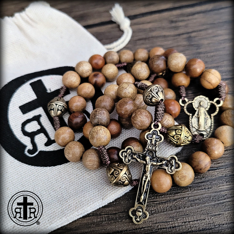 Elegant Handcrafted Natural Wooden Catholic Rosary