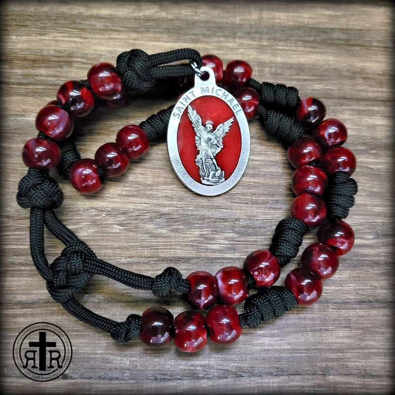 Rugged Paracord St. Michael Chaplet - Red Medal - Rugged Rosaries®