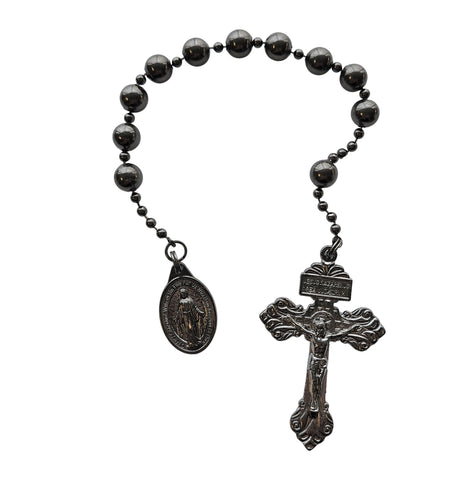 WWI Battle Beads - Gunmetal One Decade Pocket Rosary with Miraculous Medal