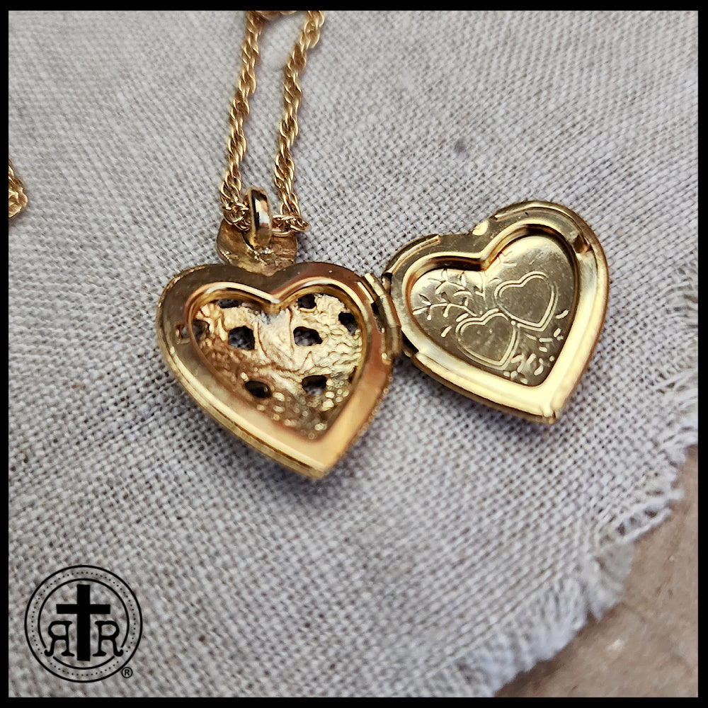 Holy Locket Pattern Gorgeous Gold Dipped and Crystal Sacred Heart Locket Necklace ...