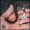 NEW! Leather, Wood, Silver St. Benedict Tenner Rosary - With Keyring