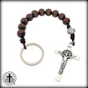 NEW! Leather, Wood, Silver St. Benedict Tenner Rosary - With Keyring