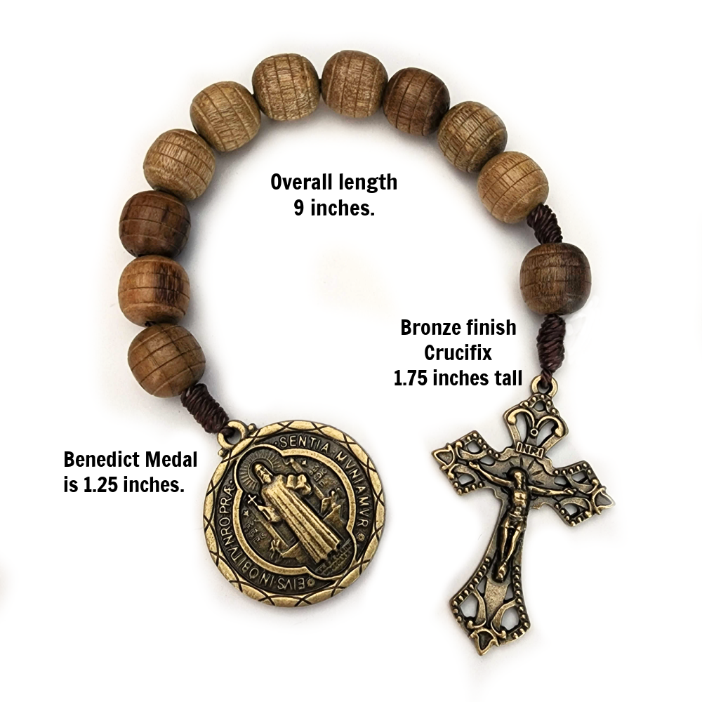 Handcrafted Natural Wooden St. Benedict Pocket Rosary