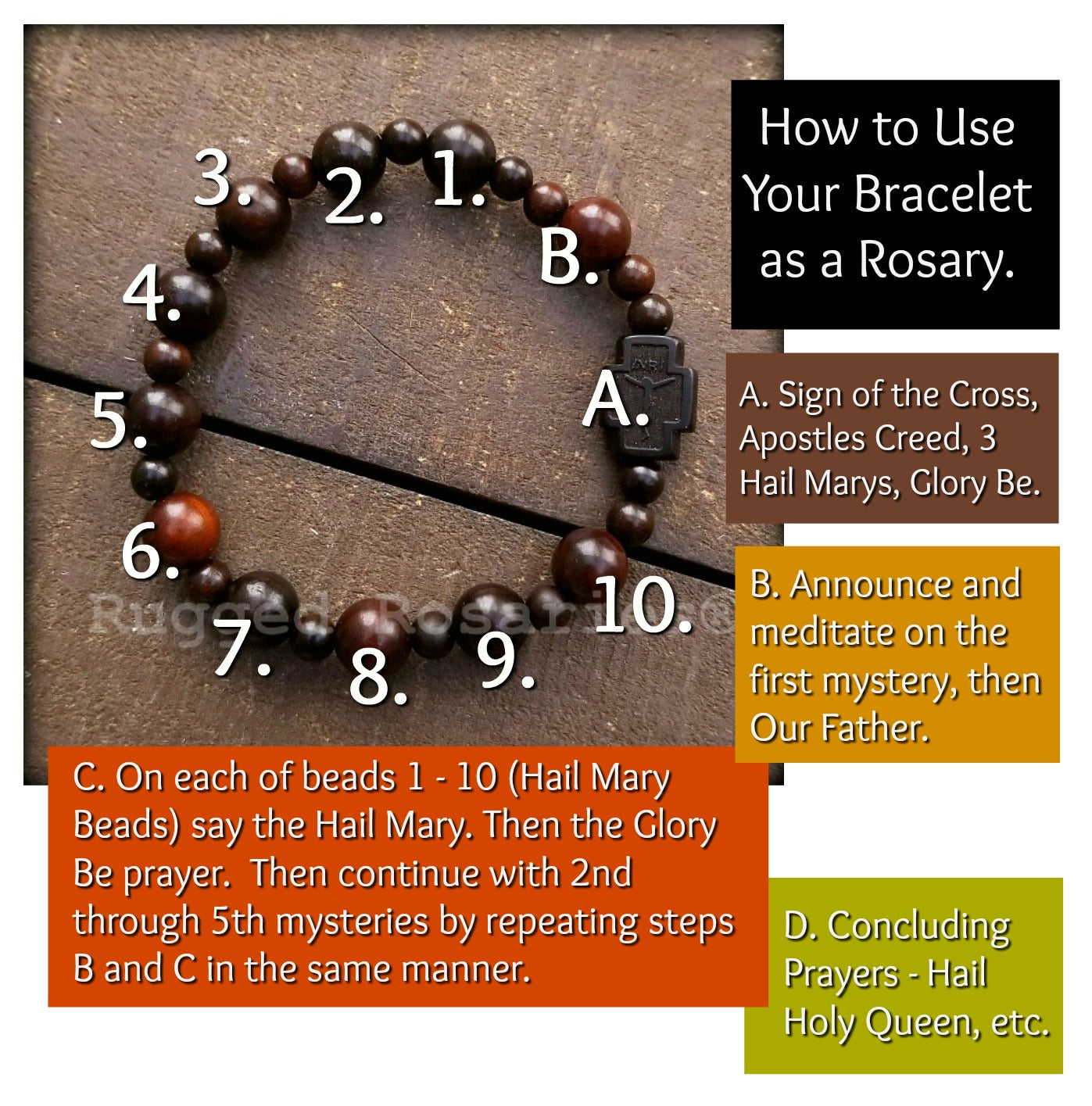 Cross & Wood Bead Rosary Bracelet - Men – Catholic Mercy