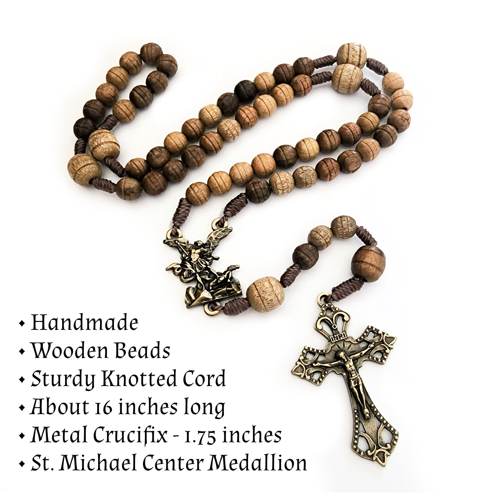 St. Michael Handcrafted Natural Wooden Catholic Rosary
