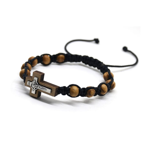 Our Lord Jesus Wooden Rosary Bracelet - Adjustable for Men or Women